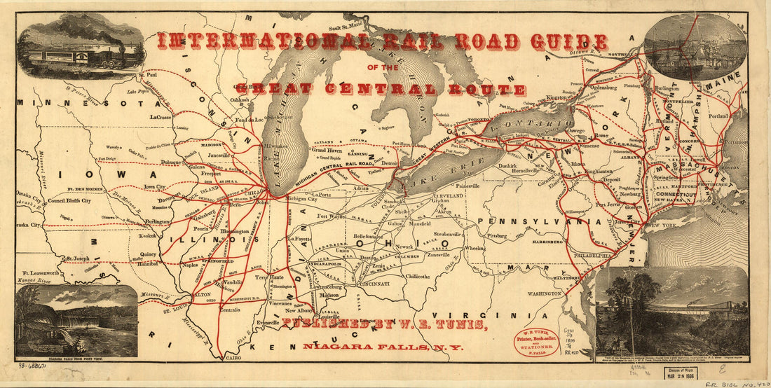 This old map of International Rail Road Guide of the Great Central Route from 1855 was created by Great Central Railway (U.S.), W. E. Tunis in 1855