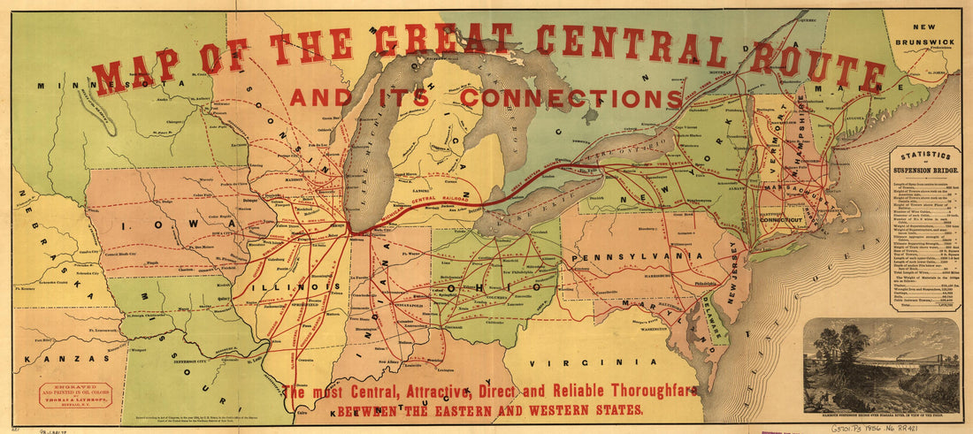 This old map of Map of the Great Central Route and Its Connections, the Most Central, Attractive, Direct and Reliable Thoroughfare Between the Eastern and Western States from 1856 was created by Great Central Railway (U.S.), C. E. Noble in 1856