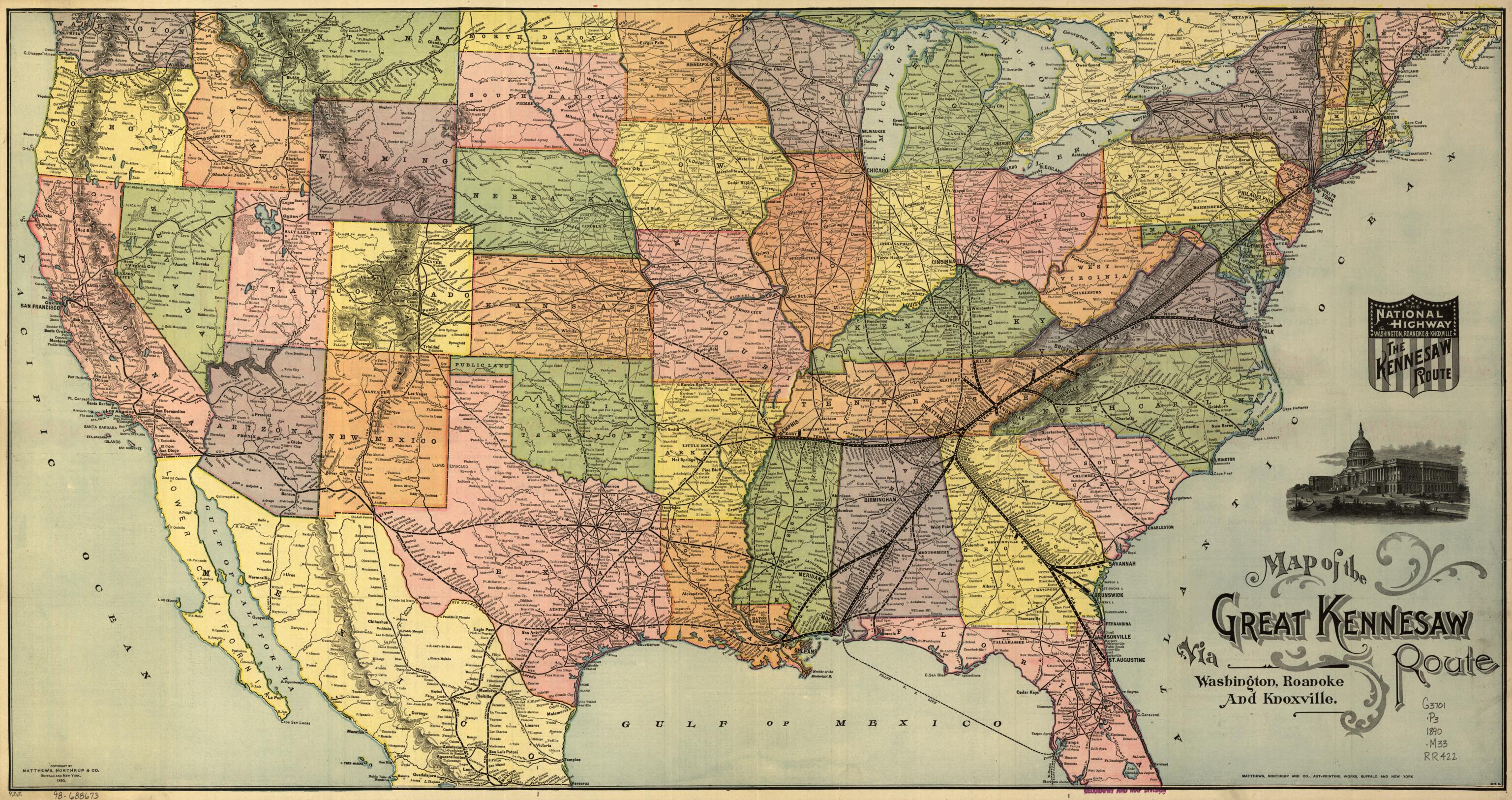 This old map of Map of the Great Kennesaw Route Via Washington, Roanoke And, Knoxville from 1890 was created by Great Kennesaw Route, Northrup Company in 1890