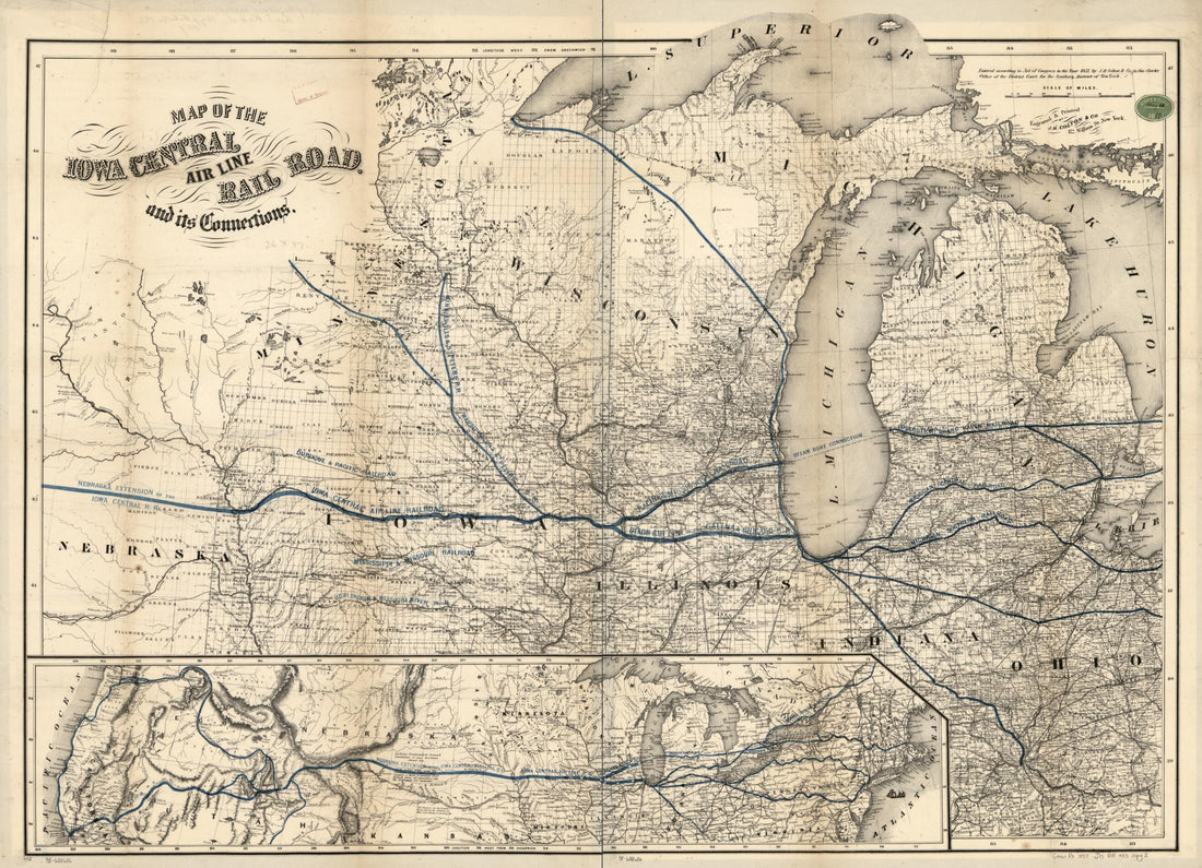 This old map of Map of the Iowa Central Air Line Rail Road and Its Connections from 1857 was created by Iowa Central Air Line Railroad, J.H. Colton & Co in 1857