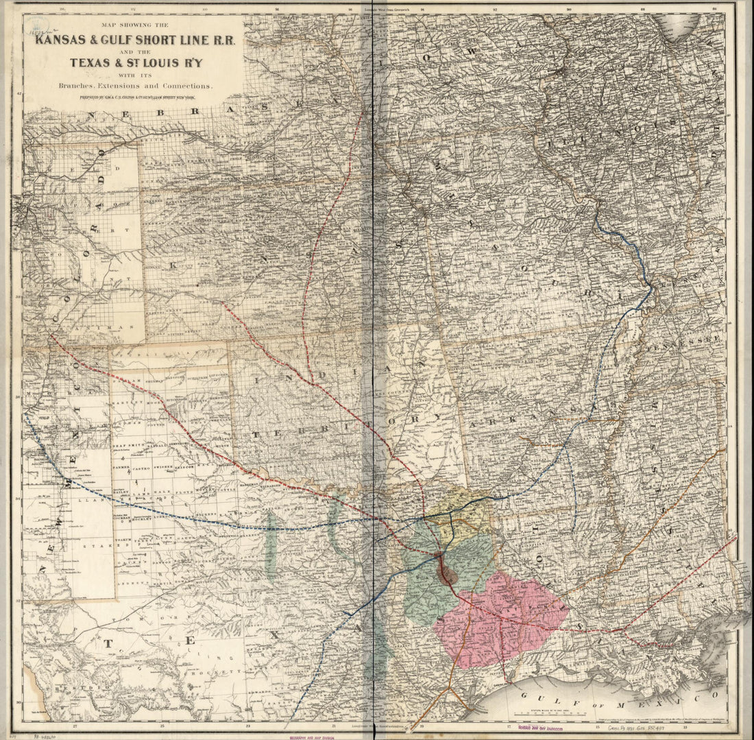 This old map of Map Showing the Kansas & Gulf Short Line R.R. and the Texas & St. Louis R&