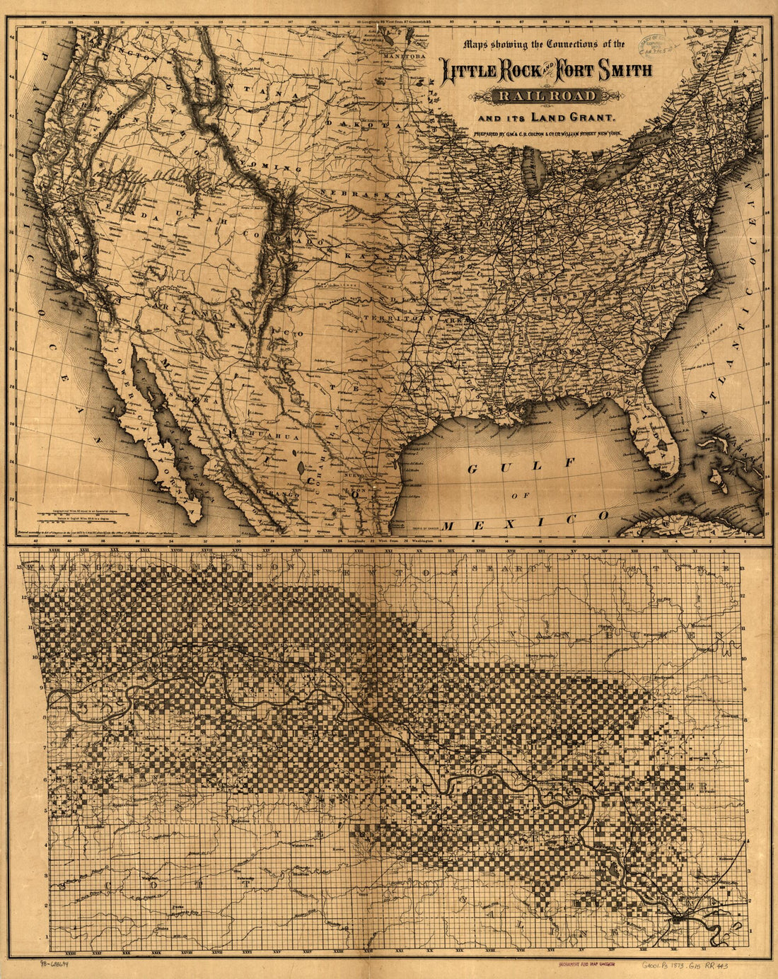 This old map of Maps Showing the Connections of the Little Rock and Fort Smith Railroad and Its Land Grant from 1873 was created by G.W. & C.B. Colton & Co, Little Rock & Fort Smith R.R. Co in 1873