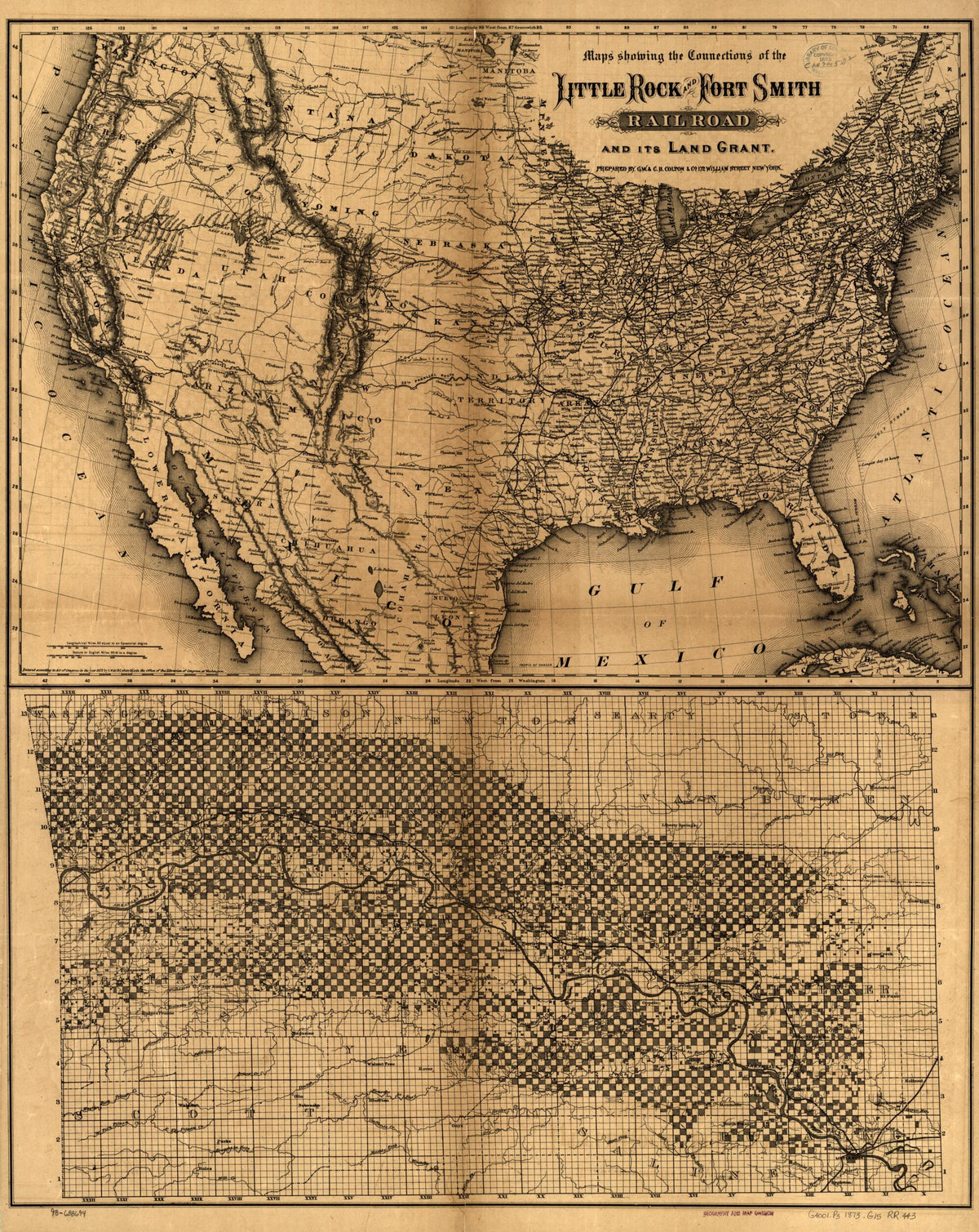 Maps Showing the Connections of the Little Rock and Fort Smith Railroad and Its Land Grant 1873 by Relic Map Company