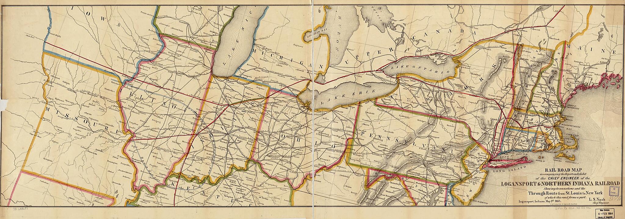 This old map of Rail Road Map Accompanying the Report And Exhibit of the Logansport & Northern Indiana Railroad Showing Its Connections and the Through Route from St. Louis to New York of Which This Road Forms a Part; Logansport, Indiana May 1st from 185