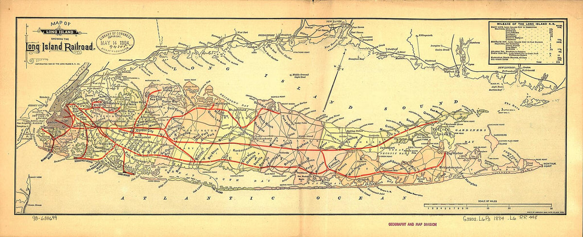 Map of Long Island Showing the Long Island Railroad 1884 by Relic Map Company
