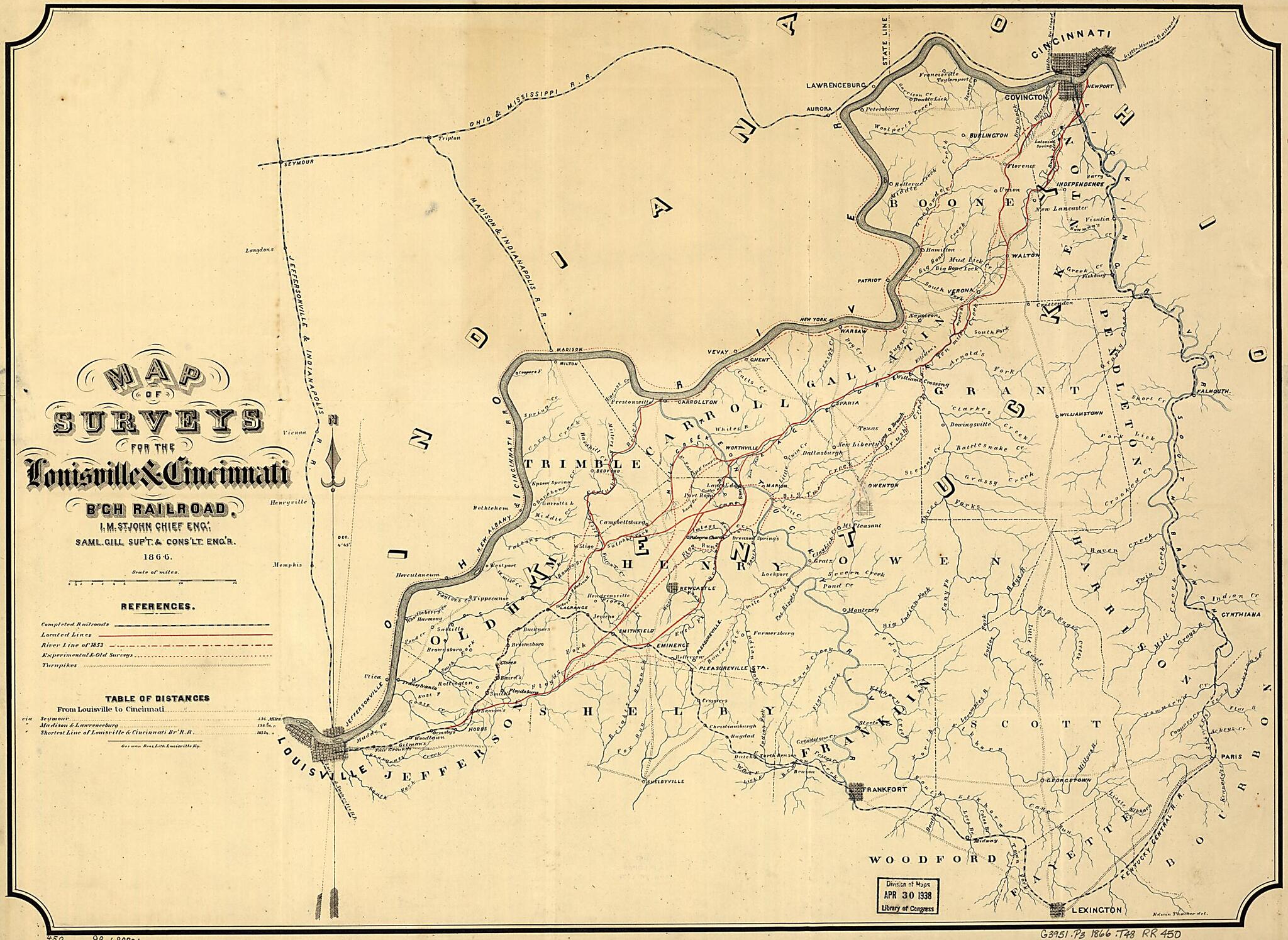 This old map of Map of Surveys for the Louisville & Cincinnati B&