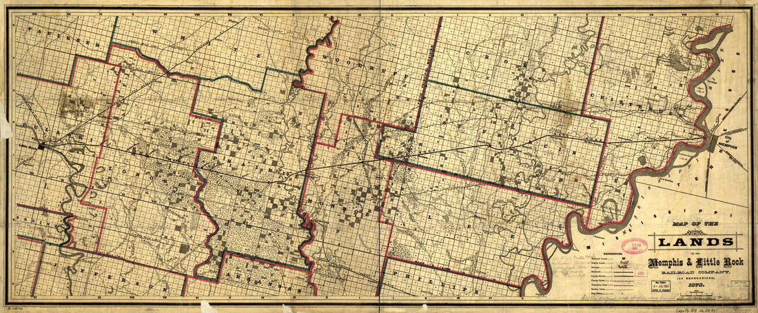 This old map of Map of the Lands of the Memphis & Little Rock Railroad Company (as Reorganized) from 1878 was created by Memphis and Little Rock Railroad Company, Tiernan Woodward in 1878