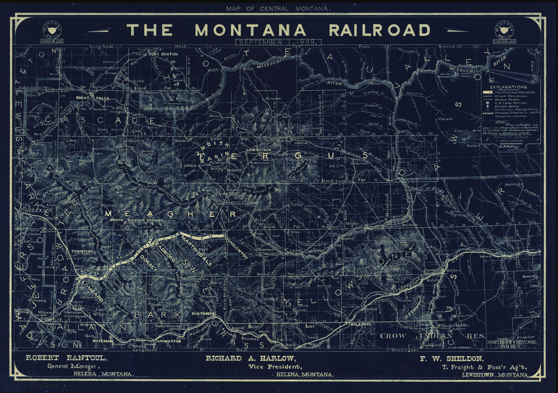 This old map of Map of Central Montana, the Montana Railroad, September 1, from 1899 was created by Montana Railroad, J. F. Polley in 1899