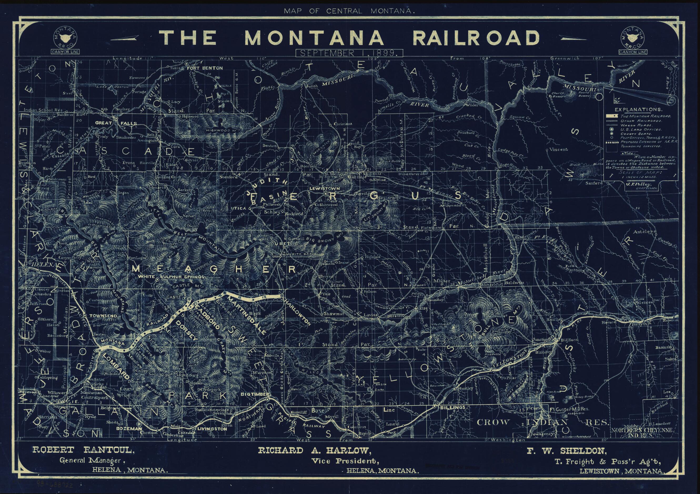 This old map of Map of Central Montana, the Montana Railroad, September 1, from 1899 was created by Montana Railroad, J. F. Polley in 1899