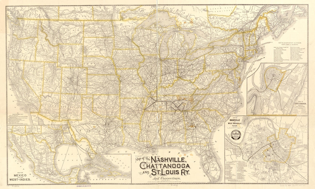 This old map of Map of the Nashville, Chattanooga and St. Louis Ry.; and Connections from 1889 was created by W. L. Danley, Chattanooga Nashville in 1889