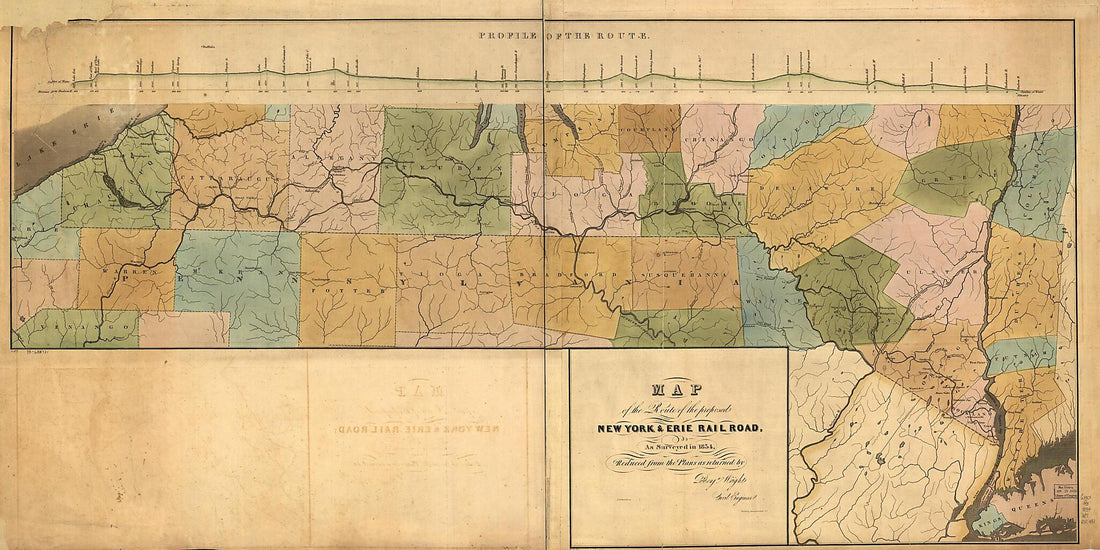 This old map of Map of the Route of the Proposed New York & Erie Railroad, As Surveyed In from 1834, Reduced from the Plans As Returned by Benjn. Wright, Civil Engineer, D. R. Harrison, Sc was created by New York and Erie Railroad Company, Benjamin Wrig