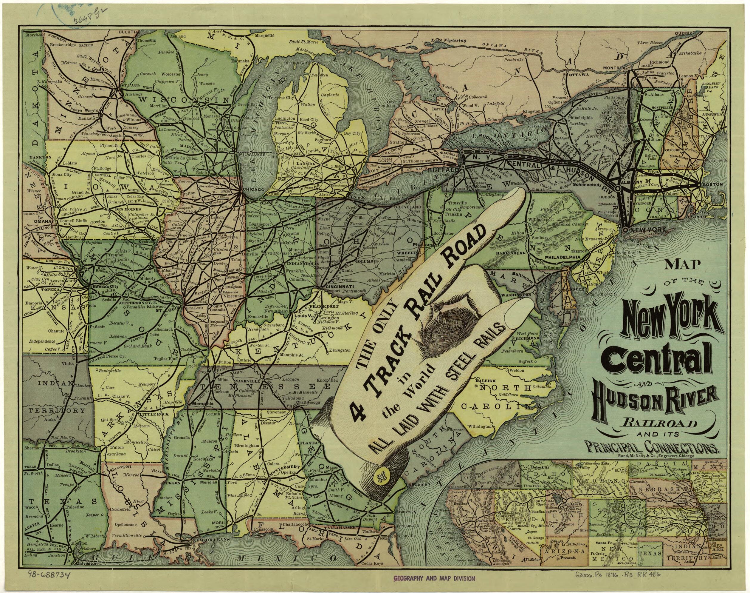 This old map of Map of the New York Central and Hudson River Railroad and Its Principal Connections from 1876 was created by New York Central and Hudson River Railroad Company, Rand McNally and Company in 1876