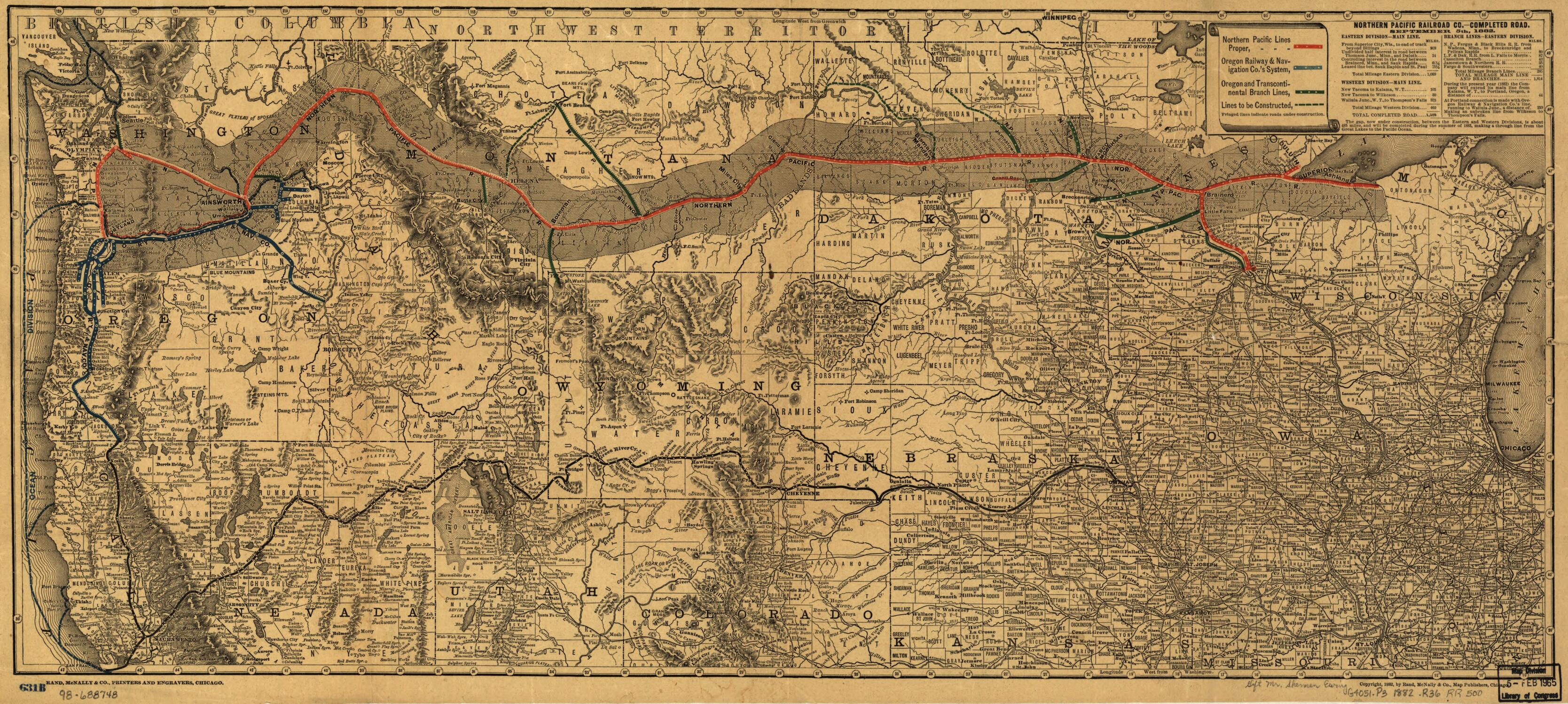 This old map of -completed Road, September 5th, from 1882 was created by Northern Pacific Railroad Company, Rand McNally and Company in 1882