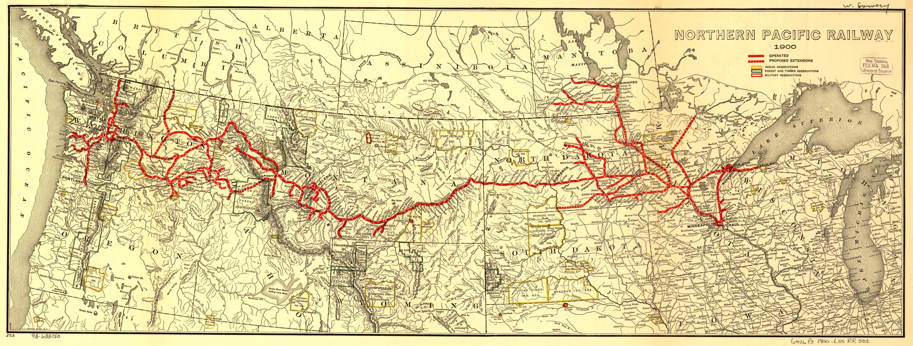 This old map of Northern Pacific Railway from 1900 was created by L.L. Poates Engr&
