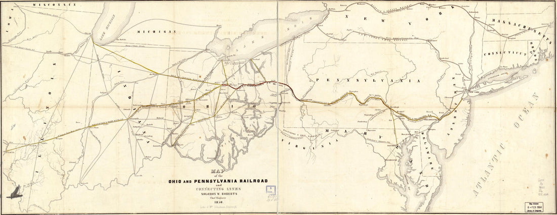 This old map of Map of the Ohio and Pennsylvania Railroad and Connecting Lines, Solomon W. Roberts, Chief Engineer from 1850 was created by Road Company, Solomon W. (Solomon White) Roberts in 1850