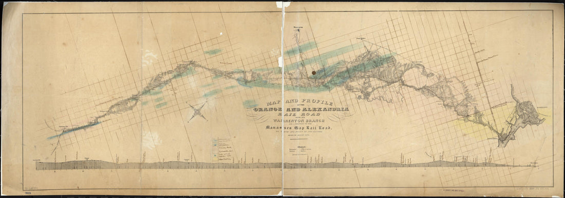 This old map of Map and Profile of the Orange and Alexandria Rail Road With Its Warrenton Branch and a Portion of the Manasses sic Gap Rail Road, to Show Its Point of Connection from 1854 was created by August Faul, Orange and Alexandria Railroad Compan