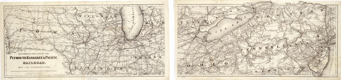 This old map of Map Showing the Line of the Plymouth, Kankakee, & Pacific Railroad and Its Connections from 1871 was created by G.W. & C.B. Colton & Co, Kankakee Plymouth in 1871