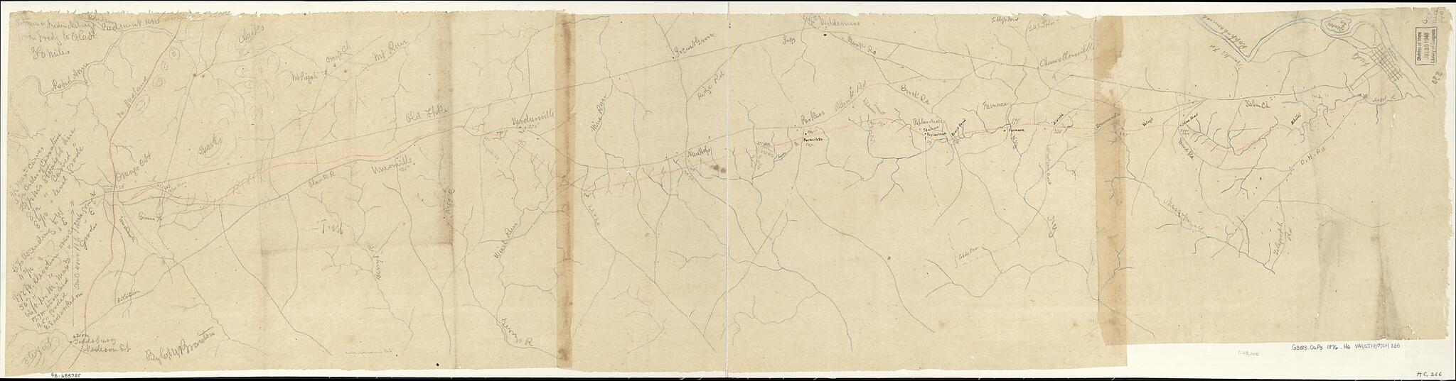 This old map of Potomac, Fredericksburg, & Piedmont Railroad from Fredg., to O.C.H. 38 Miles, by C. M. Braxton from 1876 was created by Jedediah Hotchkiss, Fredericksburg Potomac in 1876