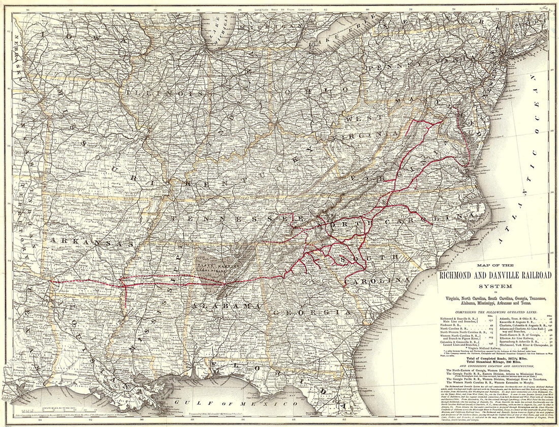 This old map of Map of the Richmond & Danville Railroad System In Virginia, North Carolina, South Carolina, Georgia, Tennessee, Alabama, Mississippi, Arkansas, & Texas from 1881 was created by G.W. & C.B. Colton & Co, Richmond and Danville Railroad Com