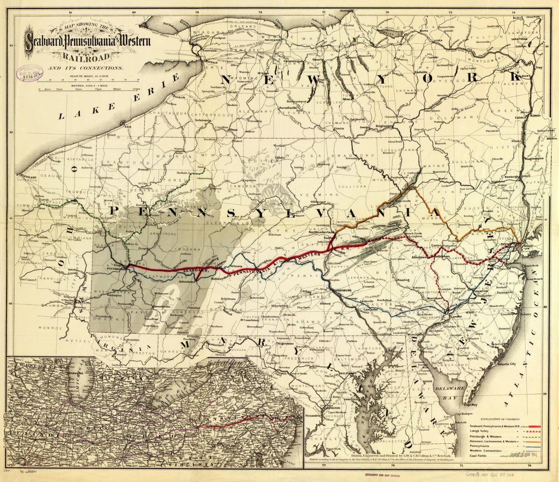 This old map of Map Showing the Seaboard, Pennsylvania and Western Railroad and Its Connections from 1884 was created by G.W. & C.B. Colton & Co, Pennsylvania Seaboard in 1884