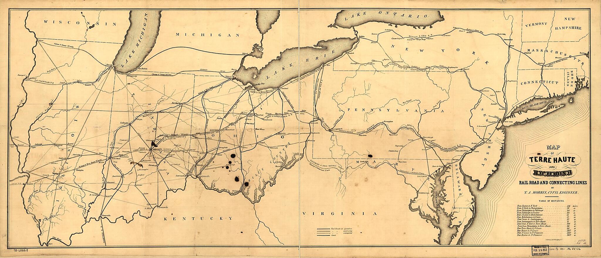 This old map of Map of Terre Haute and Richmond Rail Road and Connecting Lines from 1850 was created by Thomas A. (Thomas Armstrong) Morris, Terre Haute and Richmond Railroad in 1850