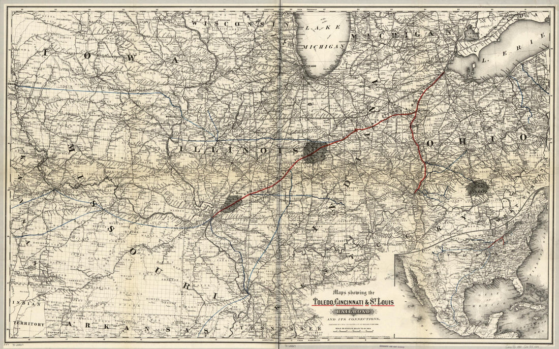 This old map of Maps Showing the Toledo, Cincinnati, & St. Louis Railroad and Its Connections, from 1881 was created by G.W. & C.B. Colton & Co, Cincinnati Toledo in 1881
