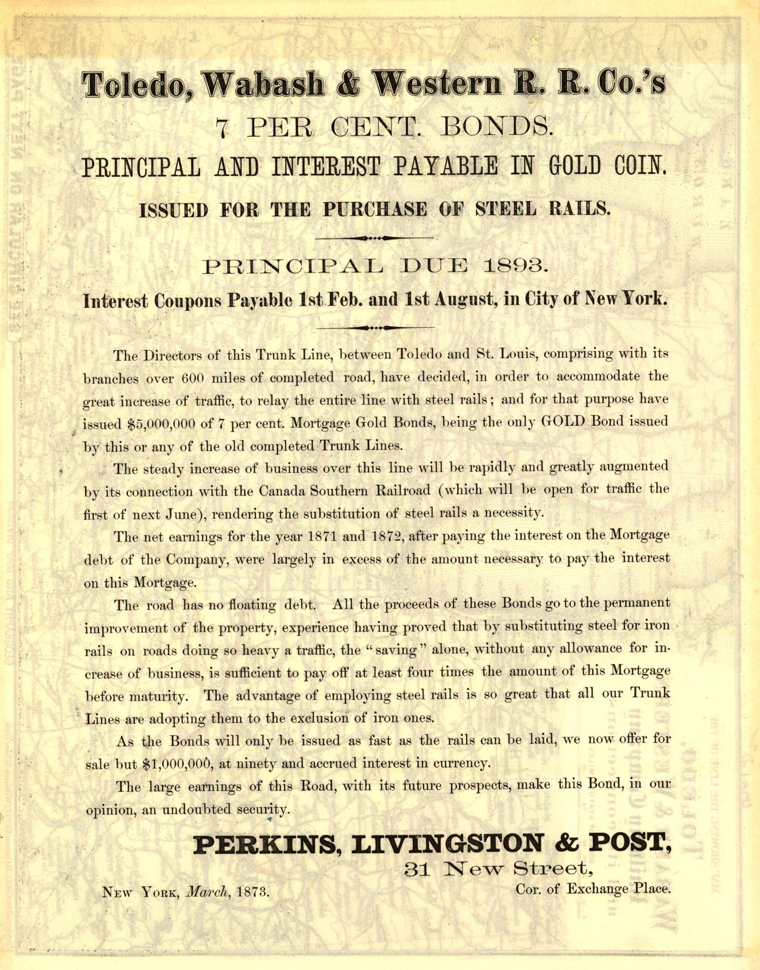 This old map of Map Showing the Line of the Toledo, Wabash, & Western Railway Company and Its Connections from 1873 was created by  G.W. & C.B. Colton & Co, Wabash Toledo in 1873