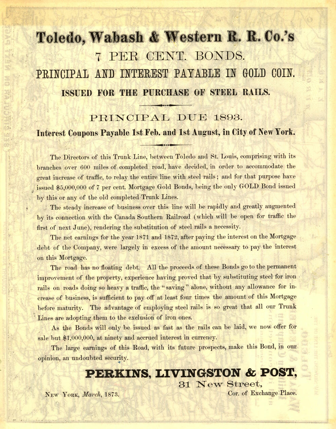 This old map of Map Showing the Line of the Toledo, Wabash, & Western Railway Company and Its Connections from 1873 was created by G.W. & C.B. Colton & Co, Wabash Toledo in 1873