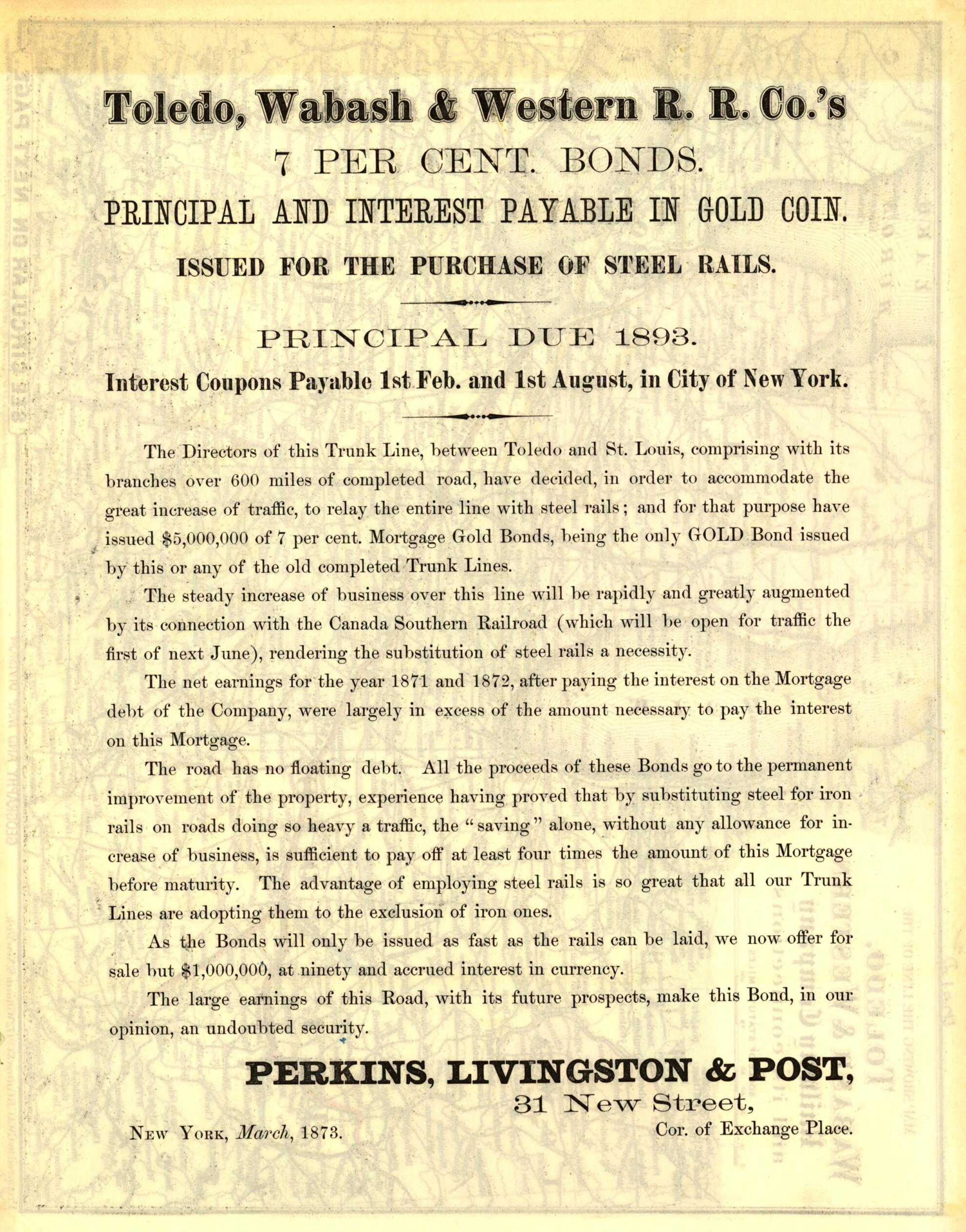 This old map of Map Showing the Line of the Toledo, Wabash, & Western Railway Company and Its Connections from 1873 was created by G.W. & C.B. Colton & Co, Wabash Toledo in 1873