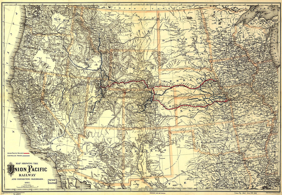 This old map of Map Showing the Union Pacific Railway and Connecting Railroads from 1882 was created by G.W. & C.B. Colton & Co, Union Pacific Railway Company in 1882