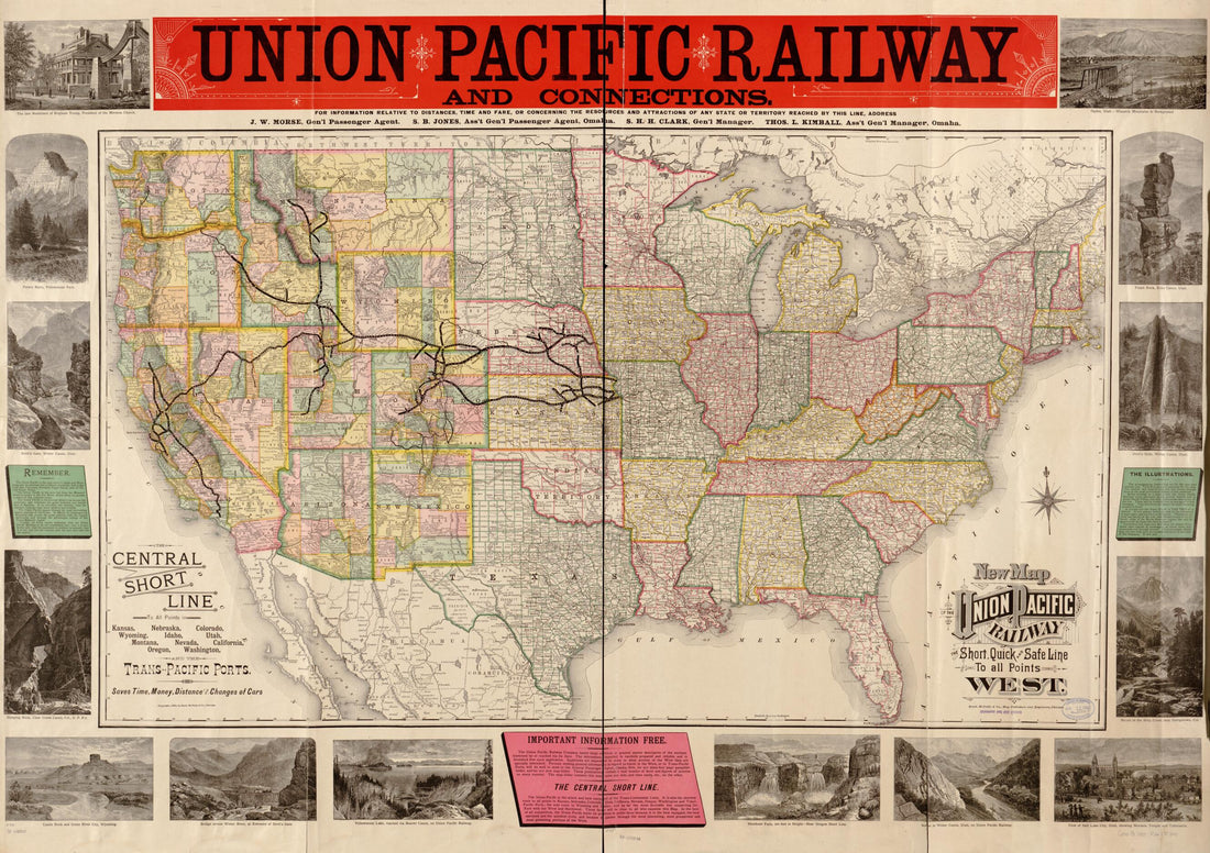 This old map of New Map of the Union Pacific Railway, the Short, Quick and Safe Line to All Points West from 1883 was created by Rand McNally and Company, Union Pacific Railway Company in 1883