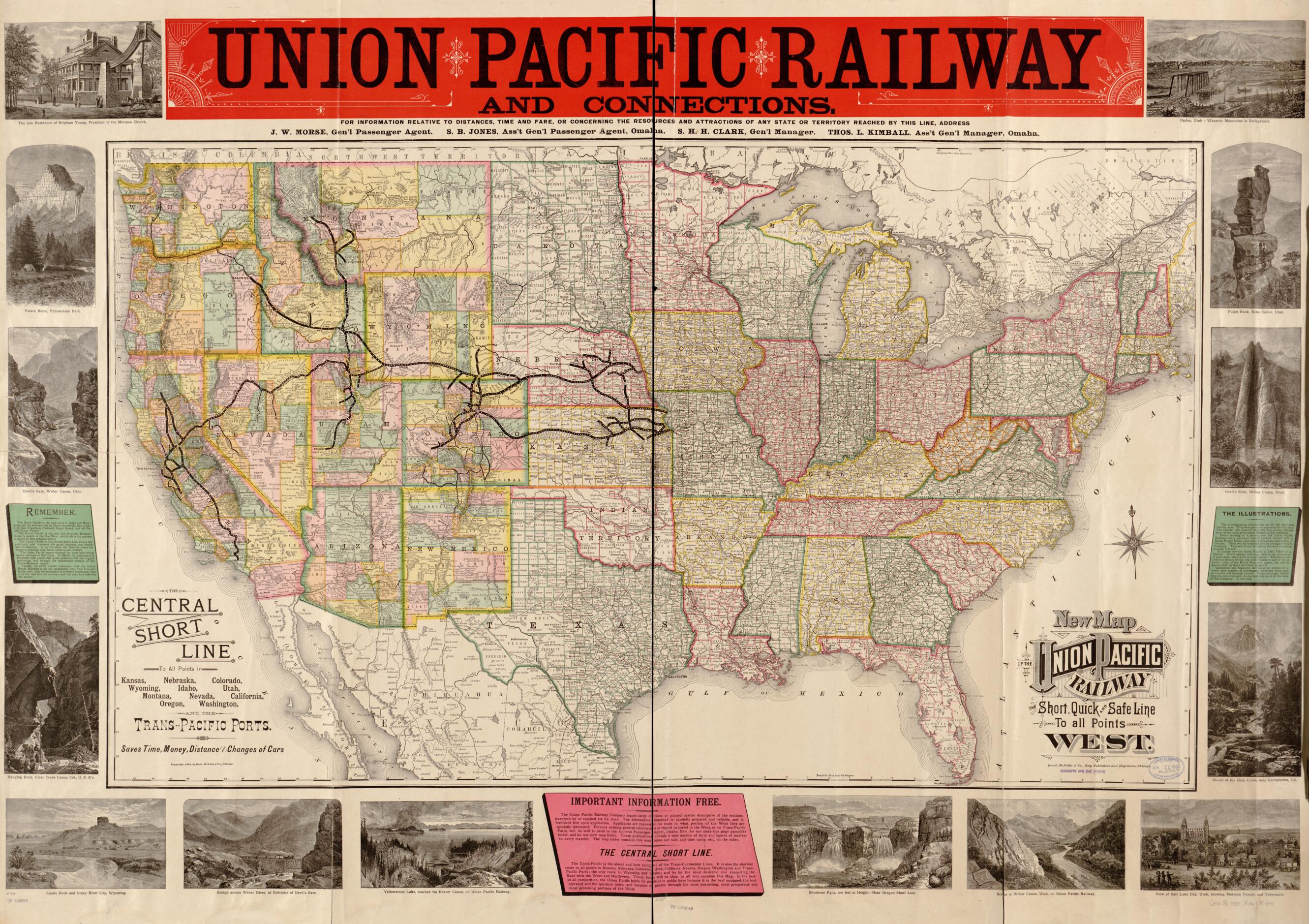 This old map of New Map of the Union Pacific Railway, the Short, Quick and Safe Line to All Points West from 1883 was created by Rand McNally and Company, Union Pacific Railway Company in 1883