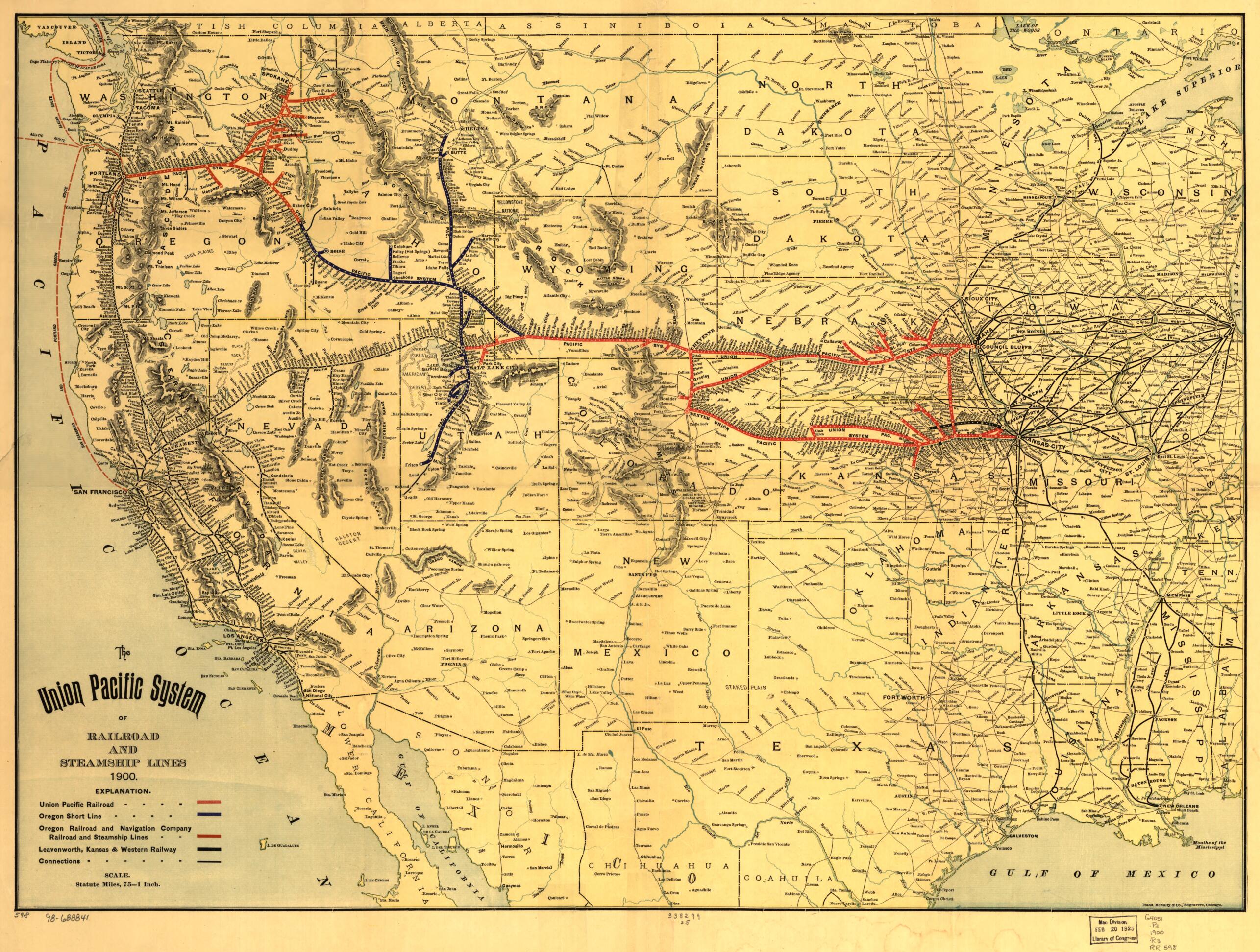 This old map of The Union Pacific System of Railroad and Steamship Lines, from 1900 was created by Rand McNally and Company, Union Pacific Railroad Company in 1900