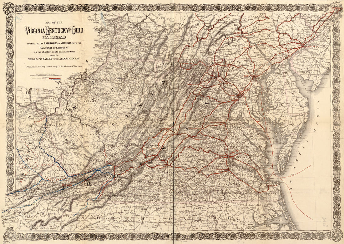 This old map of Map of the Virginia, Kentucky, and Ohio Railroad Connecting the Railroads of Virginia With the Railroads of Kentucky On the Shortest Route East and West from the Mississippi Valley to the Atlantic Ocean from 1881 was created by G.W. & C.