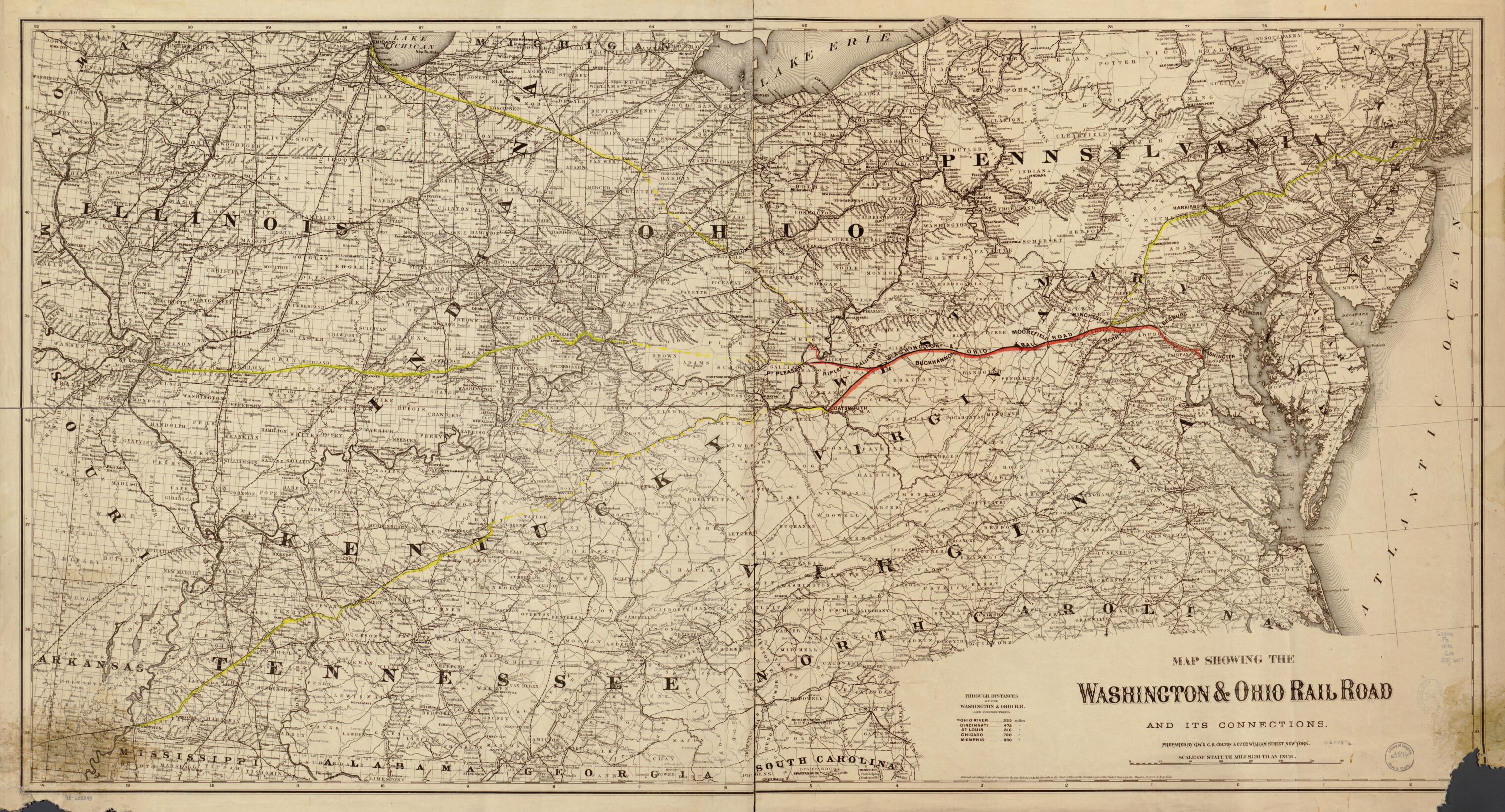 This old map of Map Showing the Washington and Ohio Rail Road and Its Connections from 1870 was created by G.W. & C.B. Colton & Co, Washington and Ohio Railroad Company in 1870