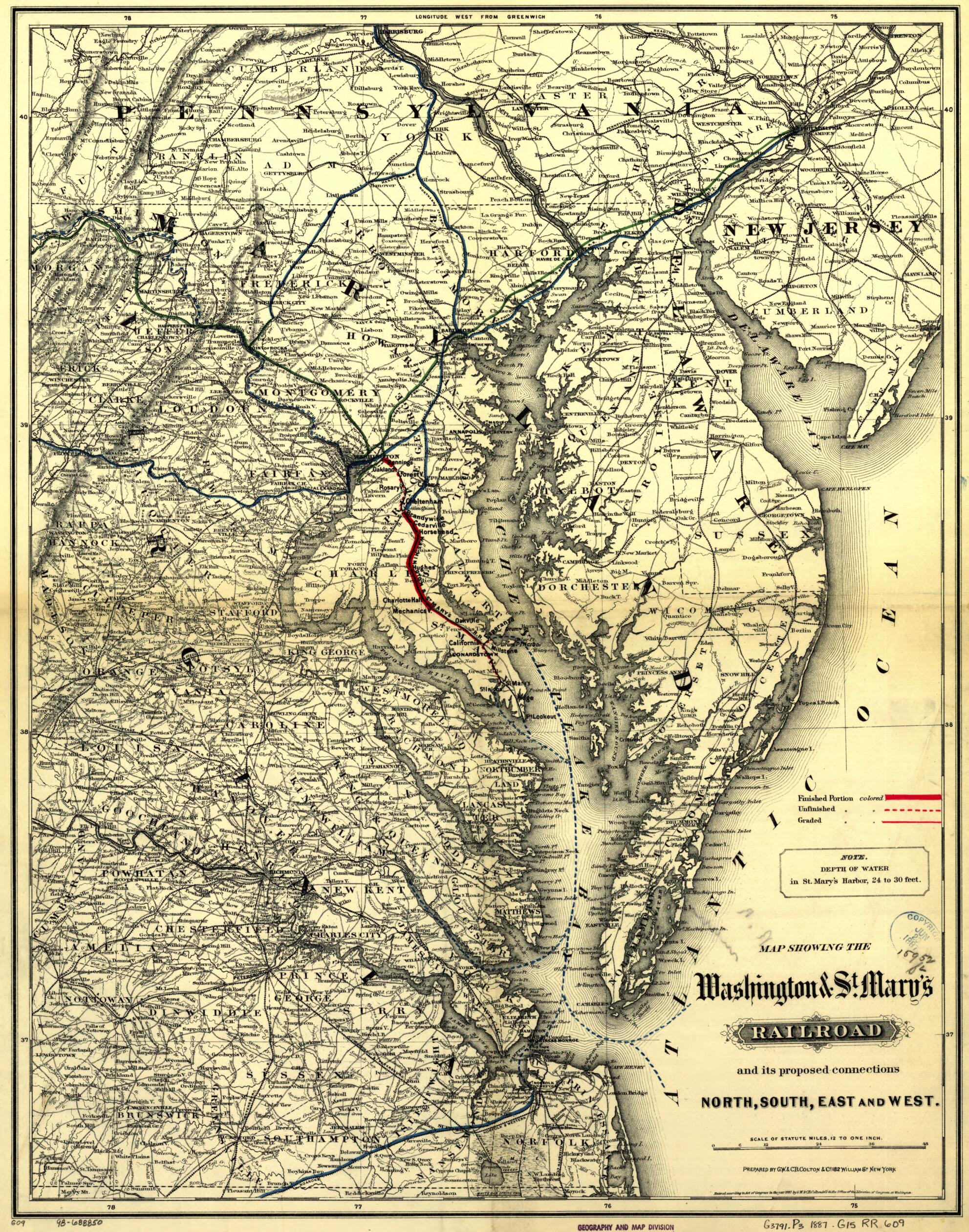 This old map of Map Showing the Washington & St. Mary&