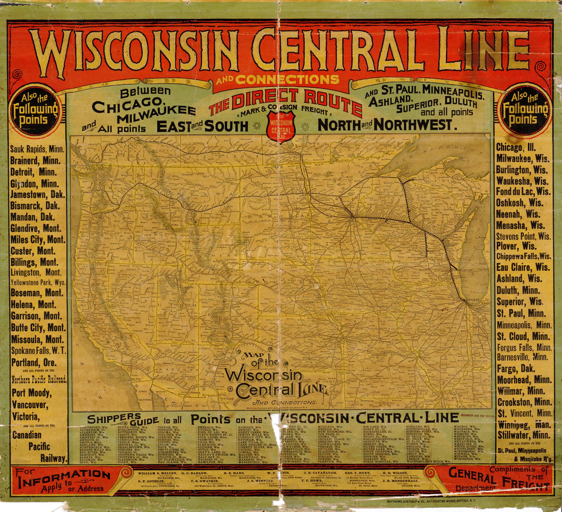 This old map of Map of the Wisconsin Central Line and Connections from 1880 was created by Northrup Company, Wisconsin Central Railroad Company in 1880