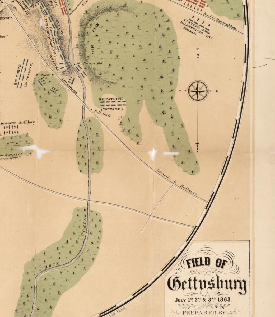 This old map of Field of Gettysburg, July 1st, 2nd & 3rd from 1863 (Field of Gettysburg, July First, Second, and Third from 1863, Sketch of the Battles of Gettysburg With an Explanatory Map) was created by Corydon A. Alvord, T. (Theodore) Ditterline,  Jo