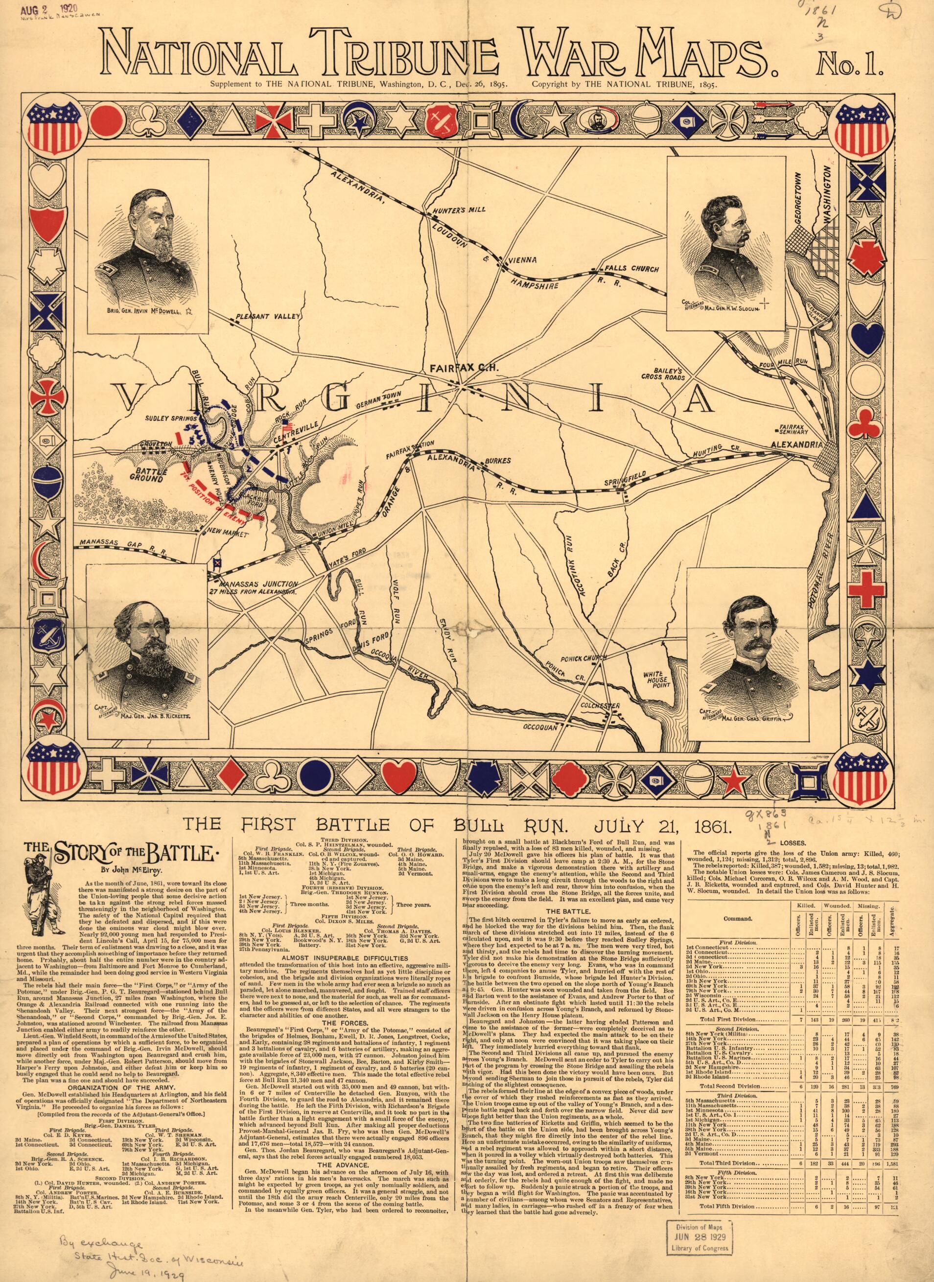 This old map of The First Battle of Bull Run. July 21, from 1861. Washington, Dec 26, 1895 was created by National Tribune (Organization) in 1861