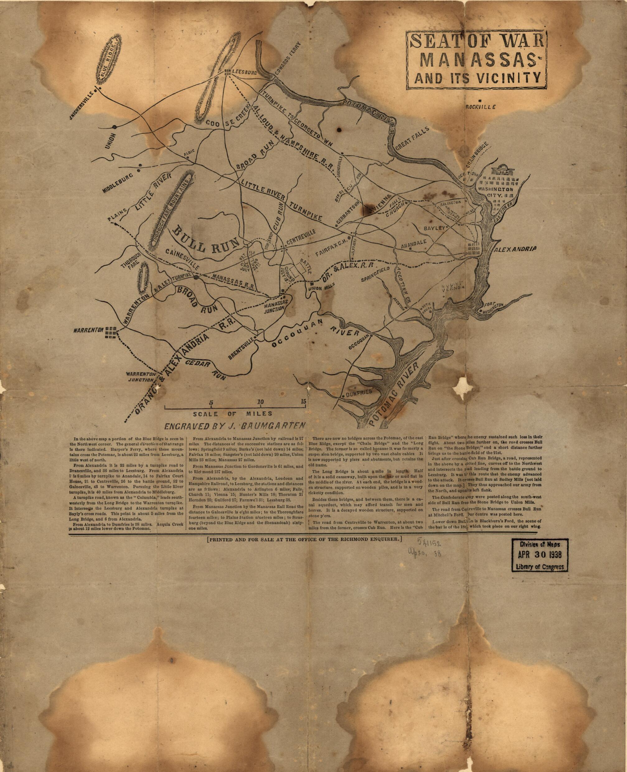 This old map of Seat of War, Manassas and Its Vicinity from 1861 was created by in 1861