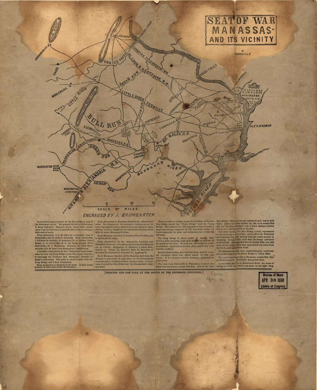 This old map of Seat of War, Manassas and Its Vicinity from 1861 was created by in 1861