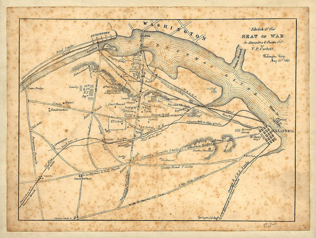 This old map of Sketch of the Seat of War In Alexandria & Fairfax Cos., by V. P. Corbett from 1861 was created by V. P. Corbett in 1861