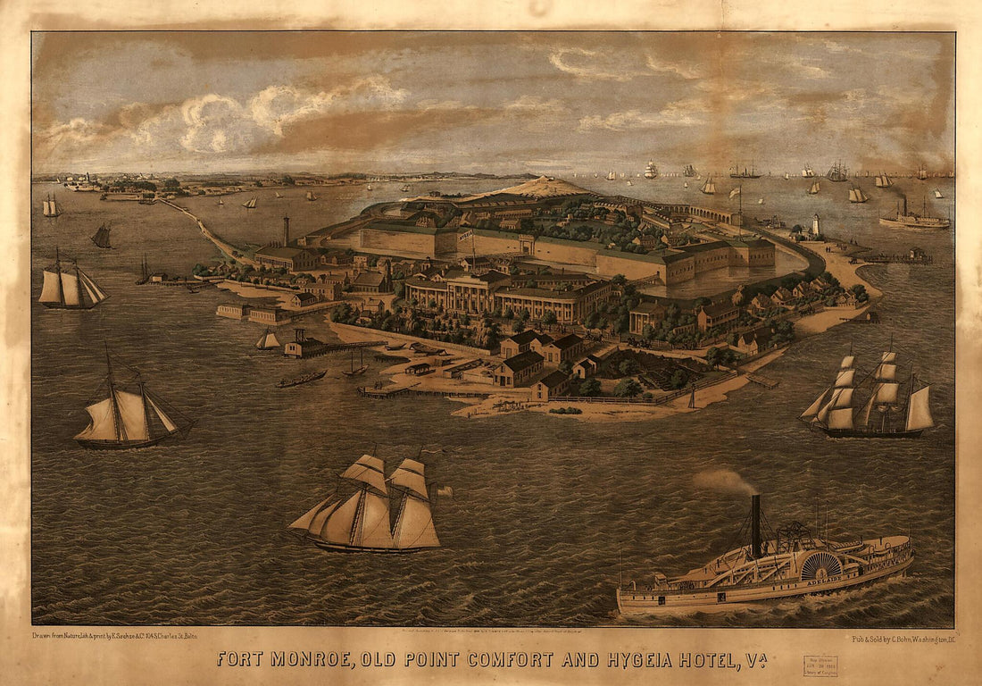 This old map of Fort Monroe, Old Point Comfort and Hygeia Hotel, Va from 1861 was created by E. Sachse & Co in 1861