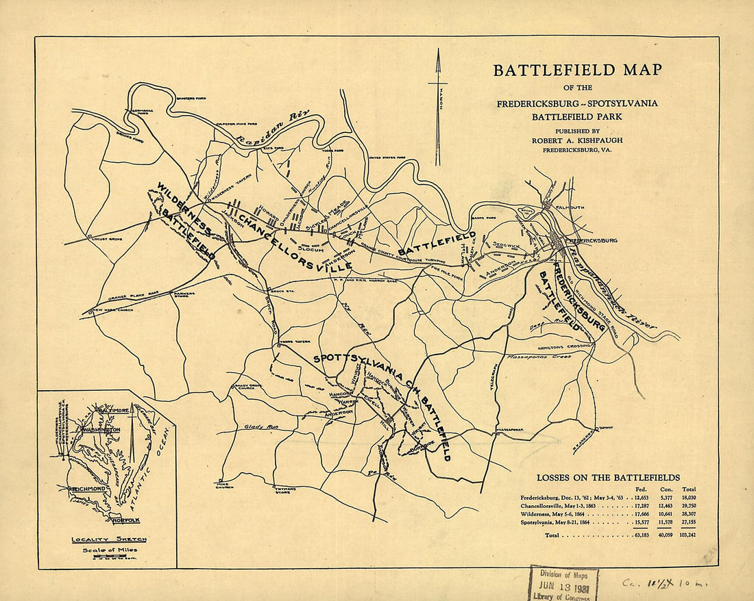 This old map of Spotsylvania Battlefield Park from 1900 was created by Robert A. Kishpaugh in 1900