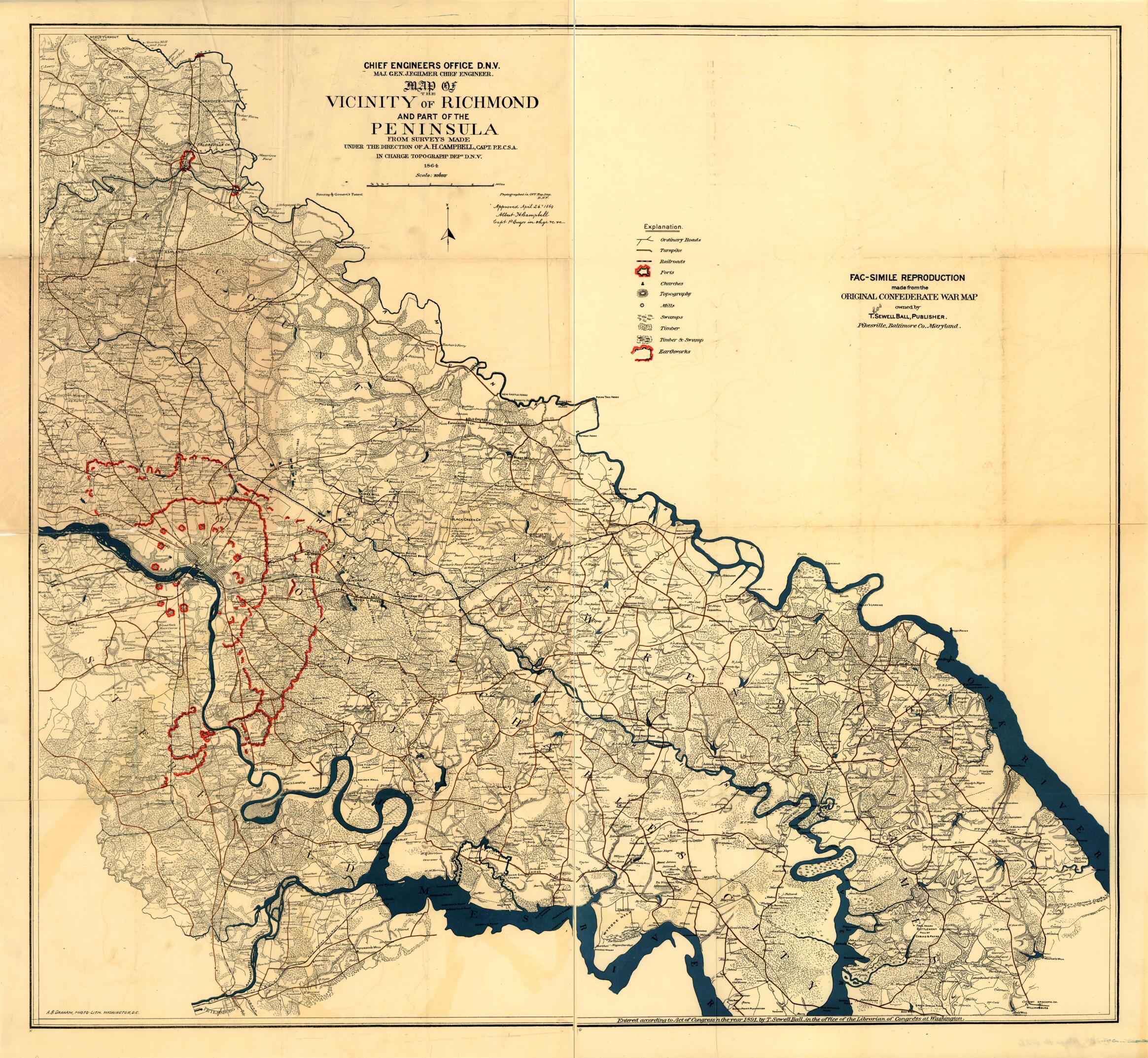 Map of the Vicinity of Richmond and Part of the Peninsula in 1864 by Relic Map Company