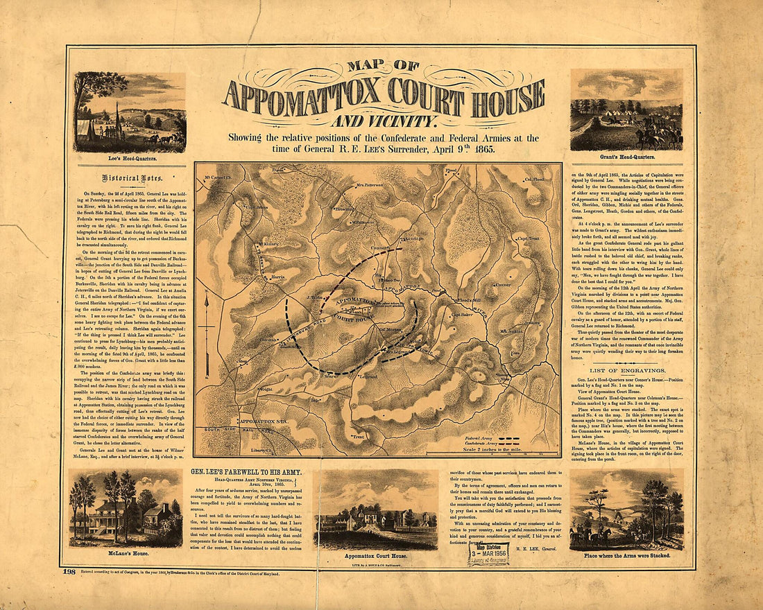 This old map of Map of Appomattox Court House and Vicinity. Showing the Relative Positions of the Confederate and Federal Armies at the Time of General R. E. Lee&