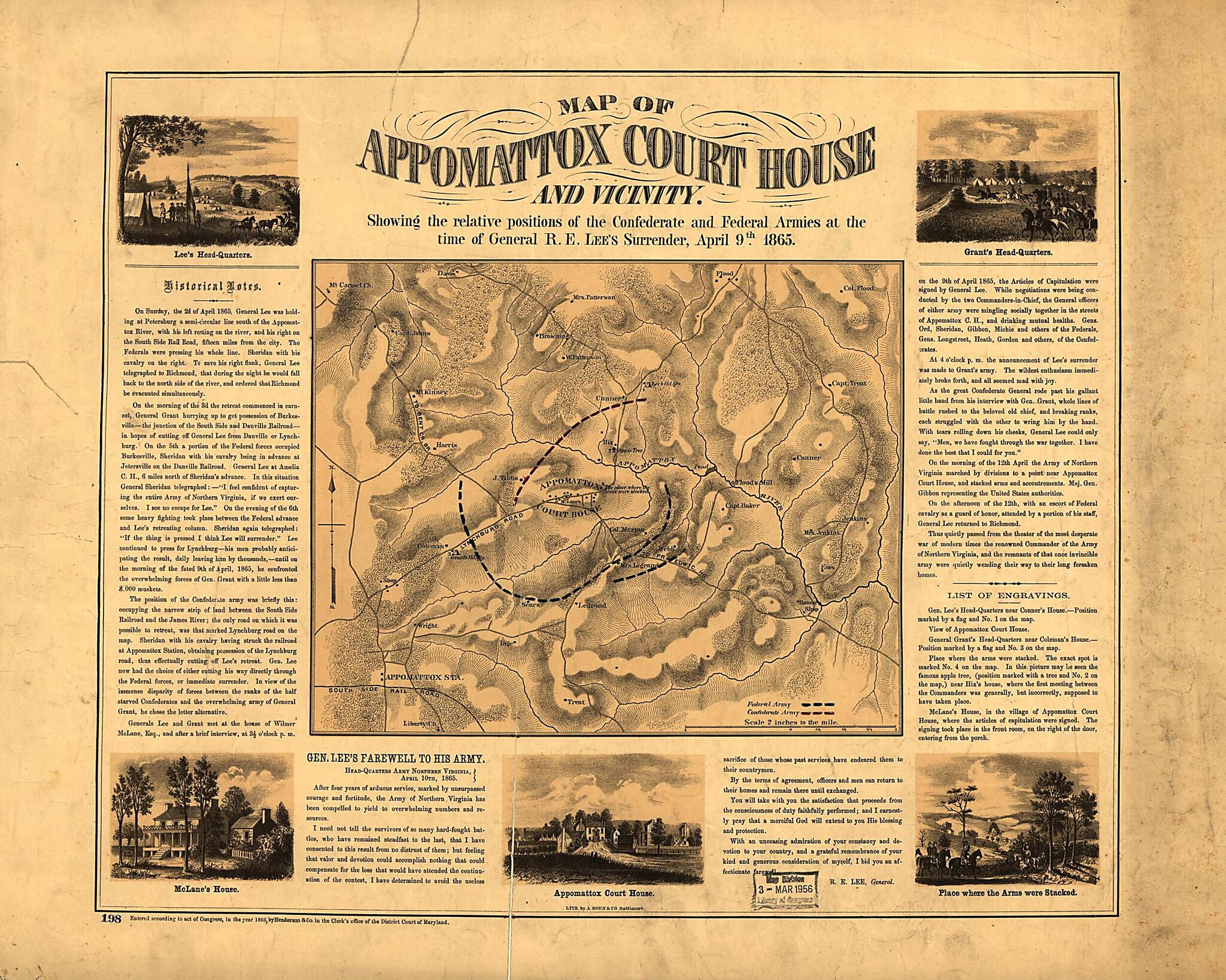 This old map of Map of Appomattox Court House and Vicinity. Showing the Relative Positions of the Confederate and Federal Armies at the Time of General R. E. Lee&