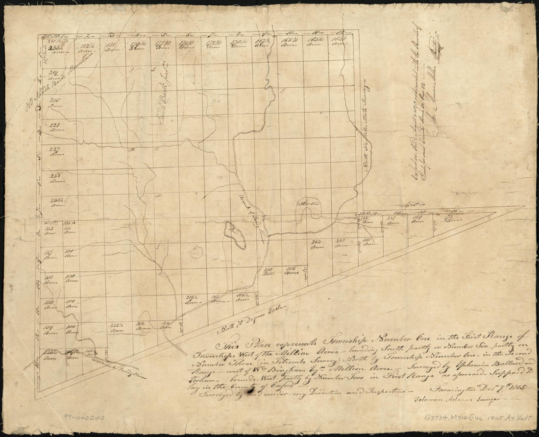 This old map of Plan of Township No. 1, North of Phillips from 1805 was created by Solomon Adams in 1805