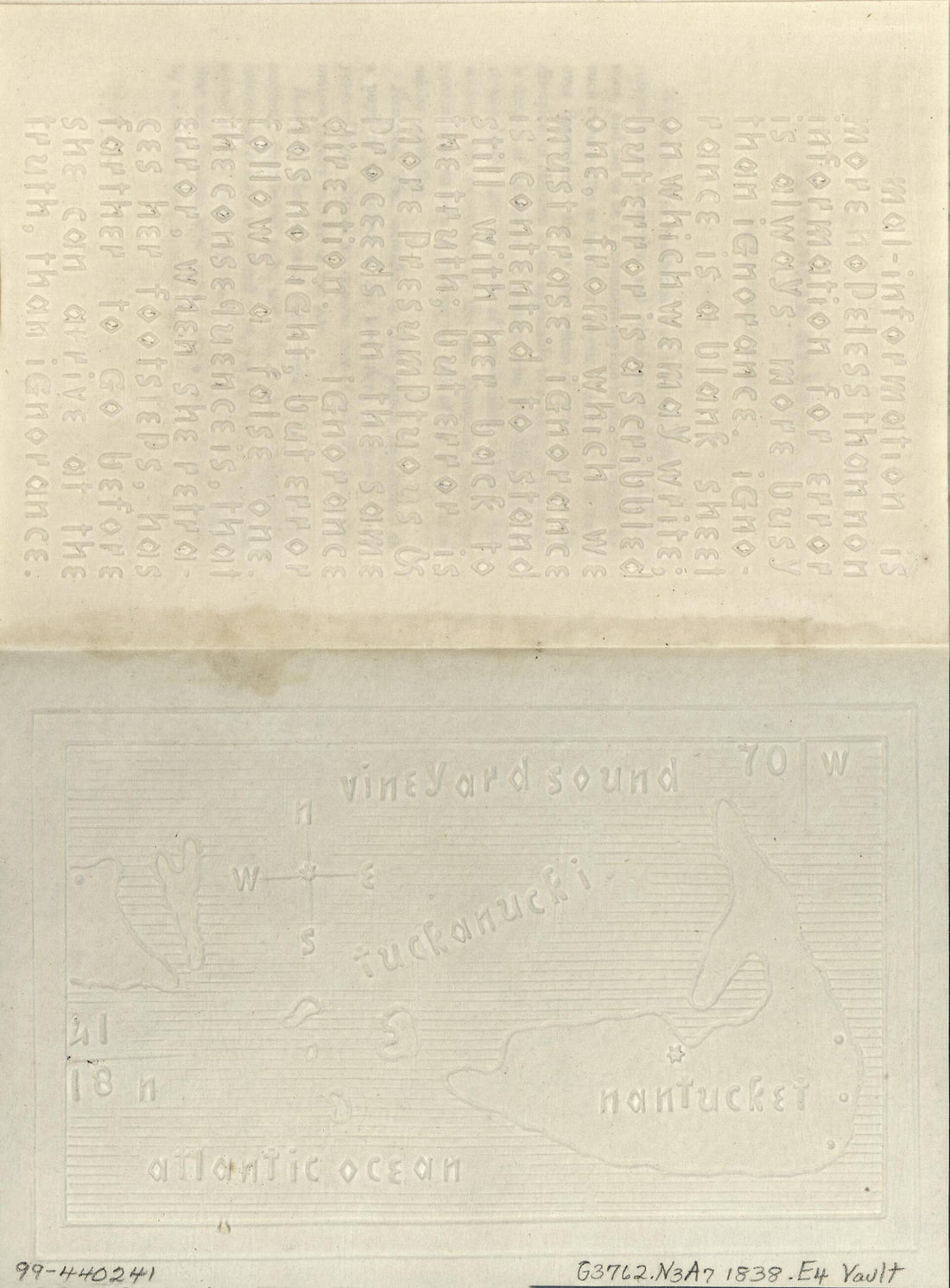 This old map of Embossed Map of Nantucket Island and Vicinity from 1838 was created by New England Institution for the Education of the Blind in 1838