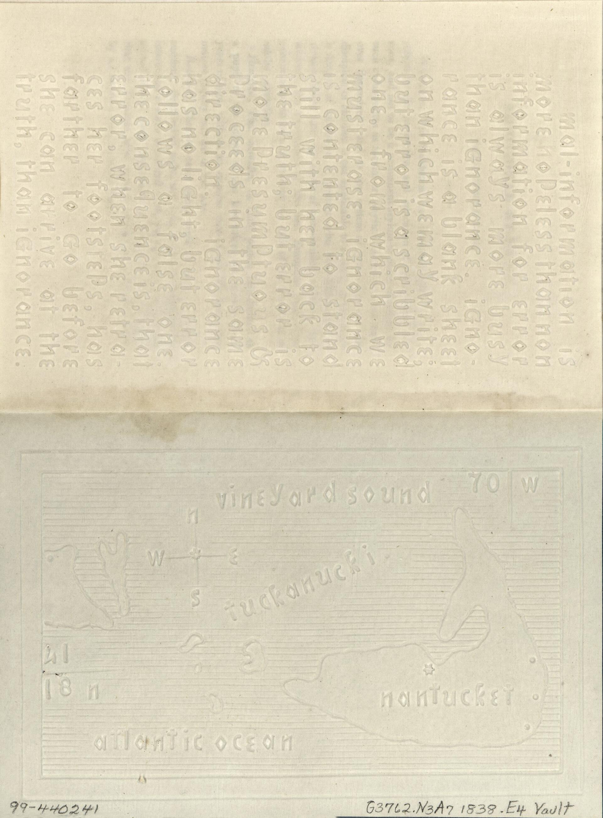 This old map of Embossed Map of Nantucket Island and Vicinity from 1838 was created by New England Institution for the Education of the Blind in 1838